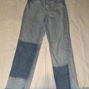 Indigo Rein Gray Straight Leg Jeans with Patchwork Design